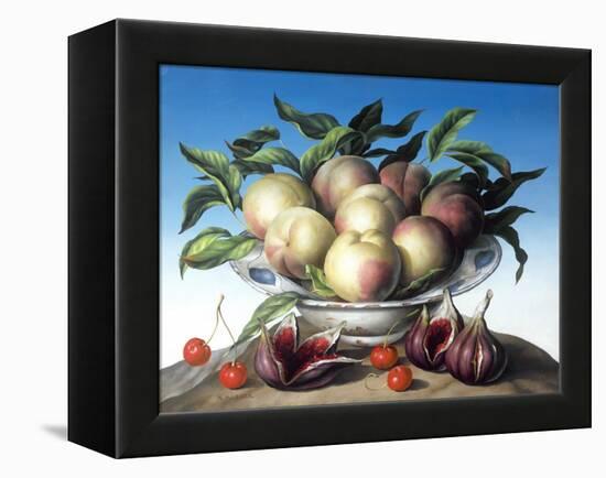 Peaches in Delft Bowl with Purple Figs-Amelia Kleiser-Framed Premier Image Canvas