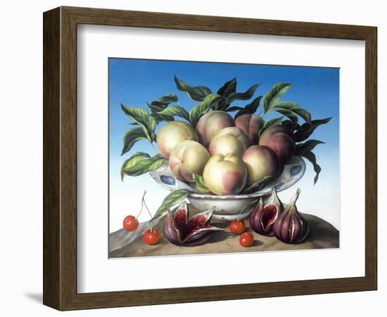 Peaches in Delft Bowl with Purple Figs-Amelia Kleiser-Framed Giclee Print