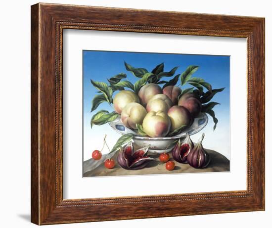 Peaches in Delft Bowl with Purple Figs-Amelia Kleiser-Framed Giclee Print