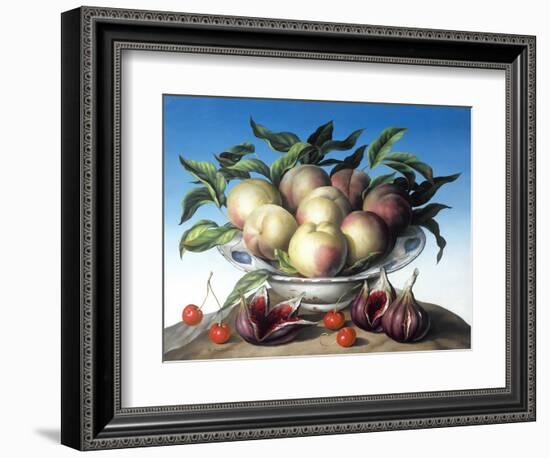 Peaches in Delft Bowl with Purple Figs-Amelia Kleiser-Framed Giclee Print