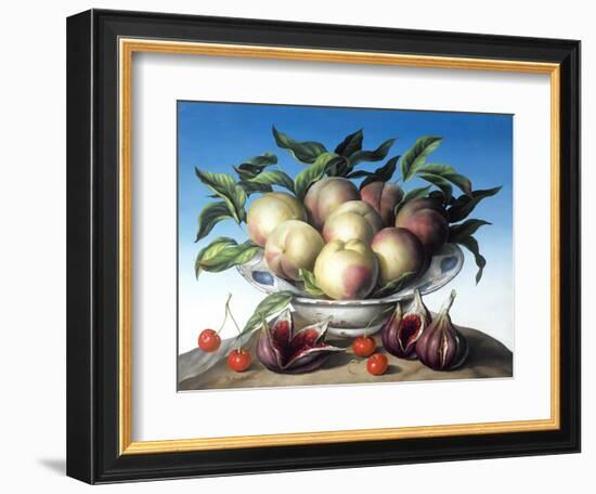 Peaches in Delft Bowl with Purple Figs-Amelia Kleiser-Framed Giclee Print