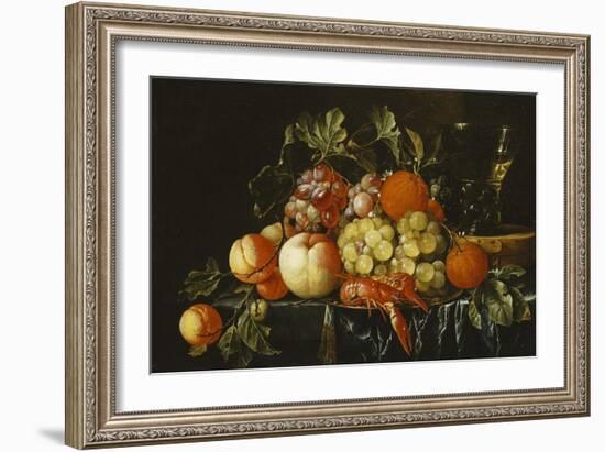 Peaches, Oranges, Grapes and Langoustines on a Pewter Plate and a Conical Roemer on a Box on a…-Cornelis De Heem-Framed Giclee Print