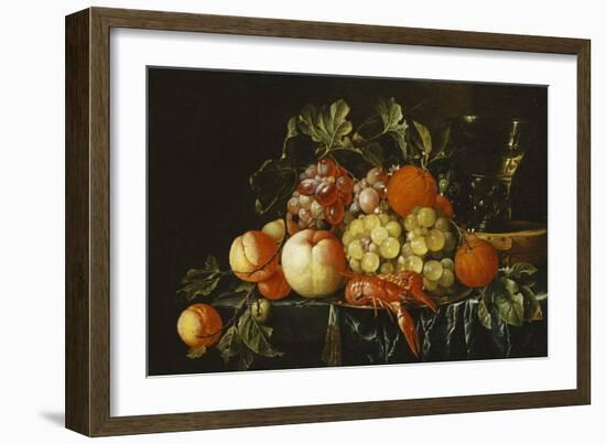 Peaches, Oranges, Grapes and Langoustines on a Pewter Plate and a Conical Roemer on a Box on a…-Cornelis De Heem-Framed Giclee Print