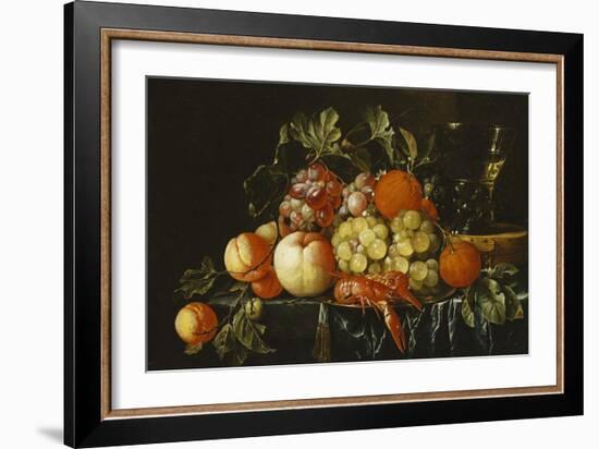 Peaches, Oranges, Grapes and Langoustines on a Pewter Plate and a Conical Roemer on a Box on a…-Cornelis De Heem-Framed Giclee Print