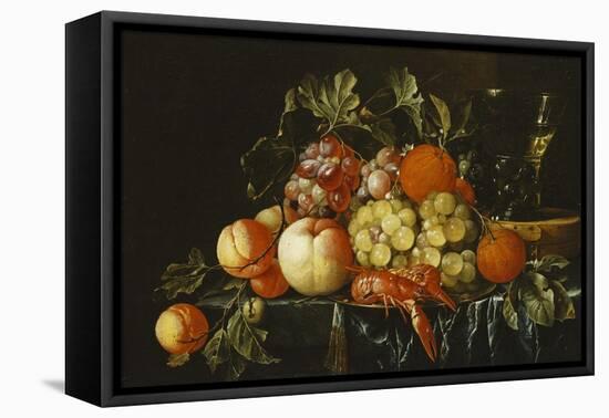 Peaches, Oranges, Grapes and Langoustines on a Pewter Plate and a Conical Roemer on a Box on a…-Cornelis De Heem-Framed Premier Image Canvas