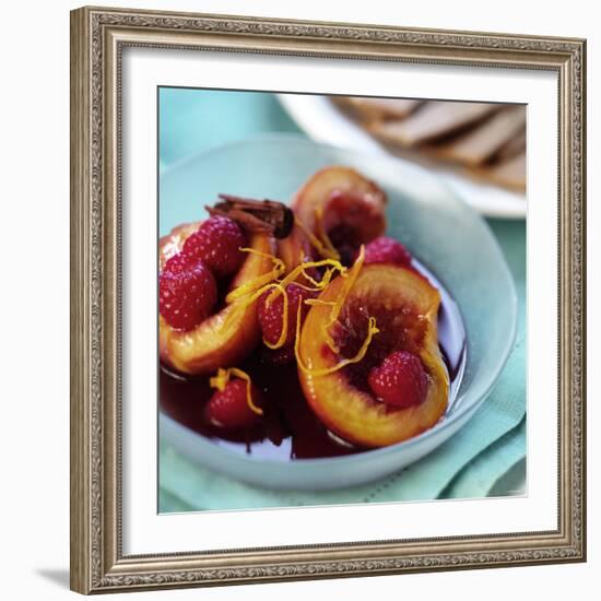 Peaches with Raspberries in Red Wine and Cinnamon Sauce-Frank Wieder-Framed Photographic Print