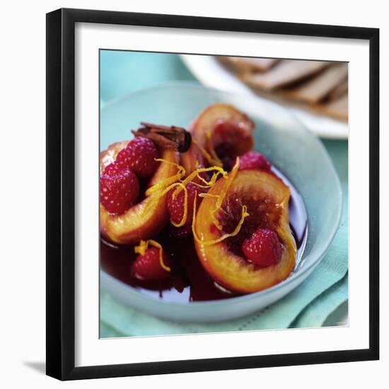 Peaches with Raspberries in Red Wine and Cinnamon Sauce-Frank Wieder-Framed Photographic Print