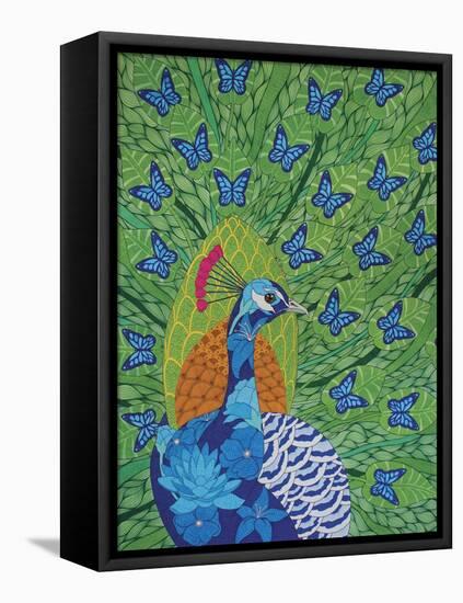 Peacock and Butterflies-Drawpaint Illustration-Framed Premier Image Canvas