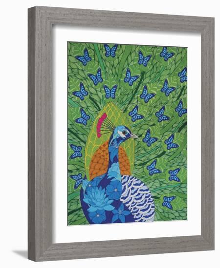 Peacock and Butterflies-Drawpaint Illustration-Framed Giclee Print