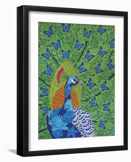 Peacock and Butterflies-Drawpaint Illustration-Framed Giclee Print