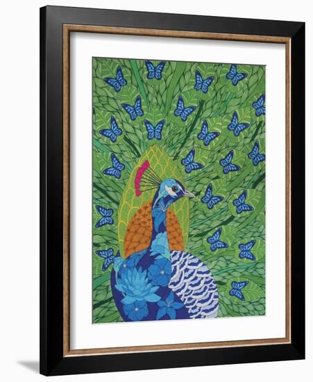Peacock and Butterflies-Drawpaint Illustration-Framed Giclee Print