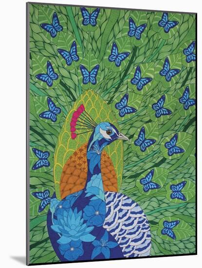 Peacock and Butterflies-Drawpaint Illustration-Mounted Giclee Print