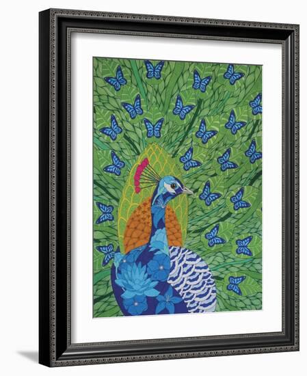 Peacock and Butterflies-Drawpaint Illustration-Framed Giclee Print