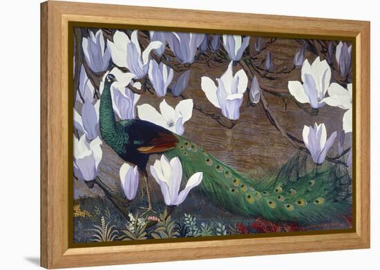 Peacock and Magnolia-Jesse Arms Botke-Framed Stretched Canvas