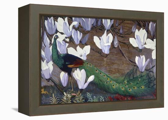 Peacock and Magnolia-Jesse Arms Botke-Framed Stretched Canvas