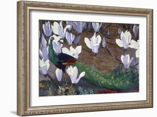 Peacock and Magnolia-Jesse Arms Botke-Framed Art Print