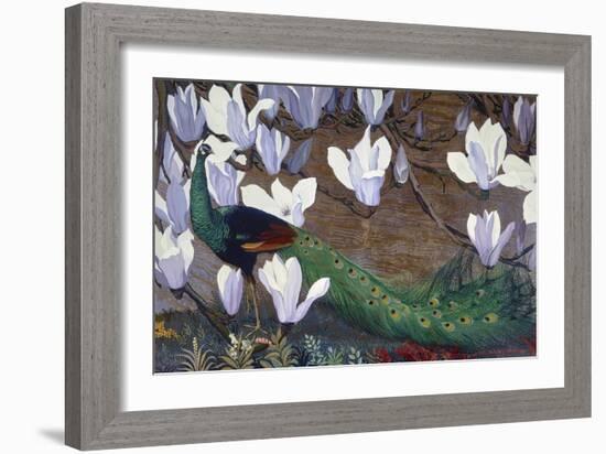 Peacock and Magnolia-Jesse Arms Botke-Framed Art Print