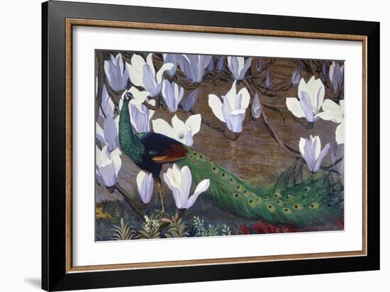Peacock and Magnolia-Jesse Arms Botke-Framed Art Print
