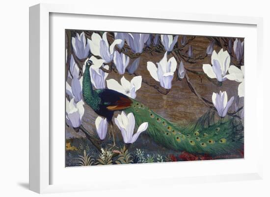 Peacock and Magnolia-Jesse Arms Botke-Framed Art Print