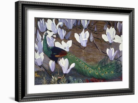 Peacock and Magnolia-Jesse Arms Botke-Framed Art Print