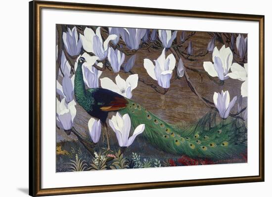 Peacock and Magnolia-Jesse Arms Botke-Framed Art Print