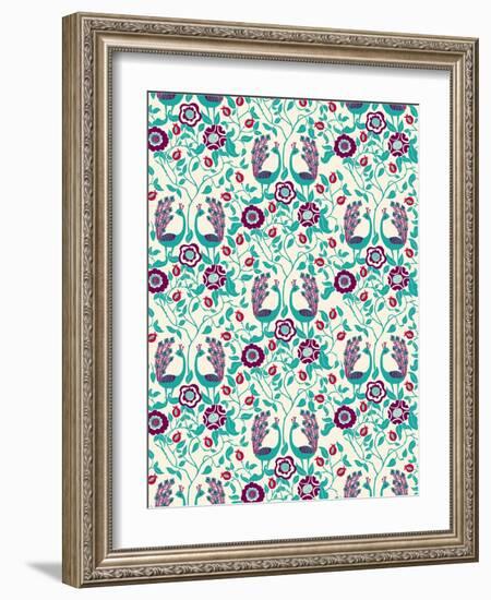 Peacock and Petals-null-Framed Giclee Print