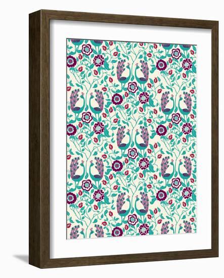 Peacock and Petals-null-Framed Giclee Print