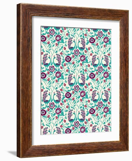 Peacock and Petals-null-Framed Giclee Print