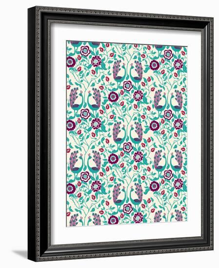 Peacock and Petals-null-Framed Giclee Print