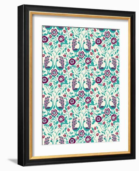 Peacock and Petals-null-Framed Giclee Print