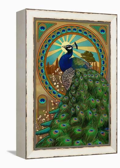Peacock - Art Nouveau-Lantern Press-Framed Stretched Canvas