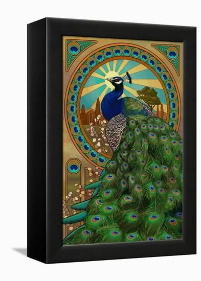 Peacock - Art Nouveau-Lantern Press-Framed Stretched Canvas