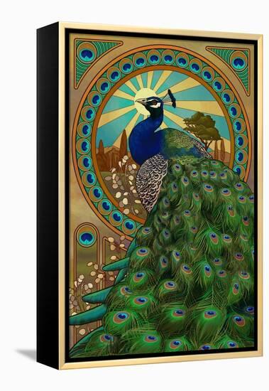 Peacock - Art Nouveau-Lantern Press-Framed Stretched Canvas