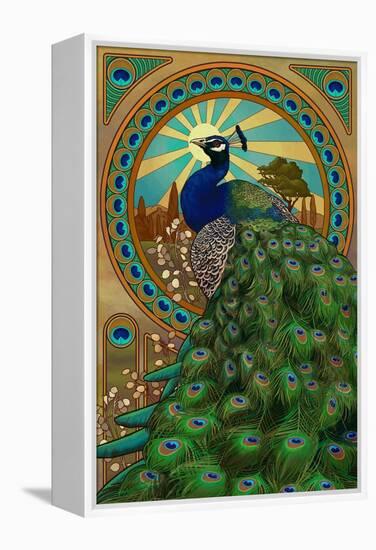 Peacock - Art Nouveau-Lantern Press-Framed Stretched Canvas