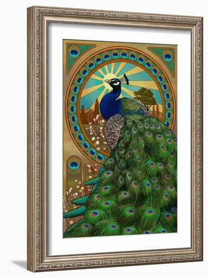 Peacock - Art Nouveau-Lantern Press-Framed Art Print