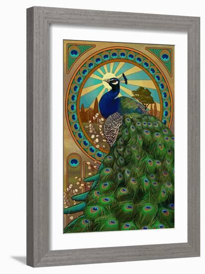 Peacock - Art Nouveau-Lantern Press-Framed Art Print