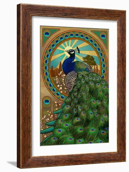 Peacock - Art Nouveau-Lantern Press-Framed Art Print