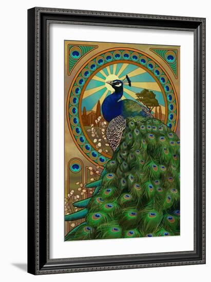 Peacock - Art Nouveau-Lantern Press-Framed Art Print