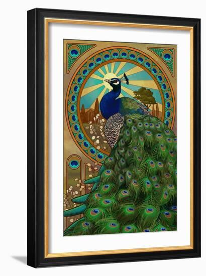 Peacock - Art Nouveau-Lantern Press-Framed Art Print