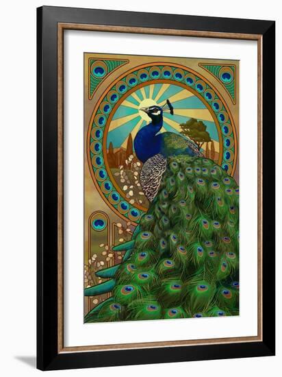 Peacock - Art Nouveau-Lantern Press-Framed Premium Giclee Print