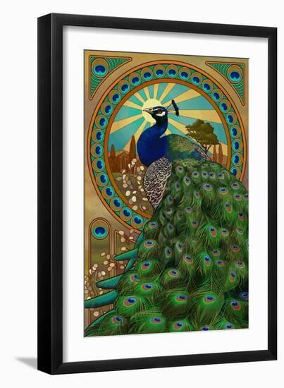 Peacock - Art Nouveau-Lantern Press-Framed Premium Giclee Print