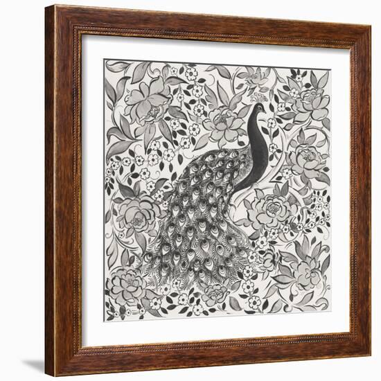 Peacock Garden III BW-Miranda Thomas-Framed Art Print