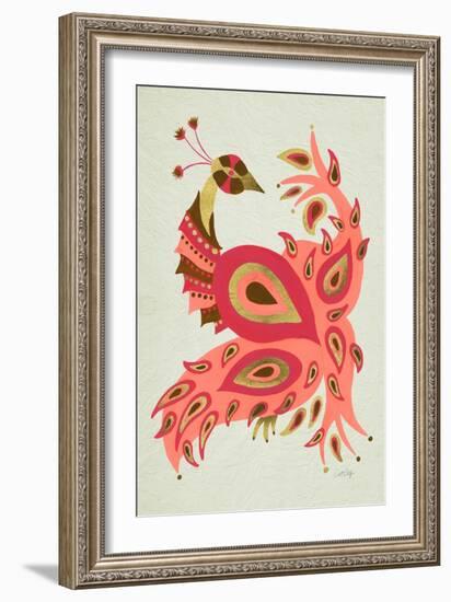 Peacock in Gold and Pink-Cat Coquillette-Framed Art Print