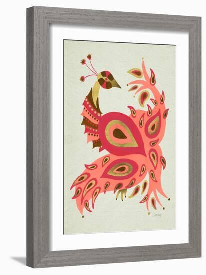 Peacock in Gold and Pink-Cat Coquillette-Framed Art Print