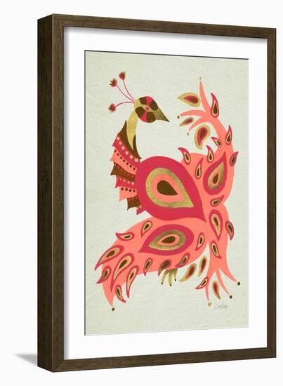Peacock in Gold and Pink-Cat Coquillette-Framed Art Print