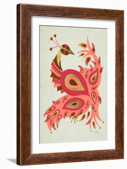 Peacock in Gold and Pink-Cat Coquillette-Framed Art Print