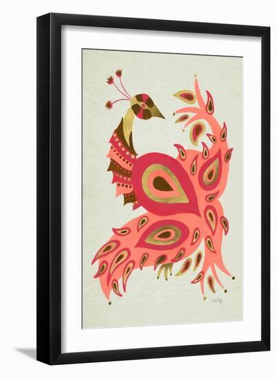 Peacock in Gold and Pink-Cat Coquillette-Framed Art Print