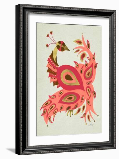 Peacock in Gold and Pink-Cat Coquillette-Framed Art Print