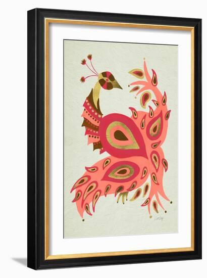 Peacock in Gold and Pink-Cat Coquillette-Framed Art Print