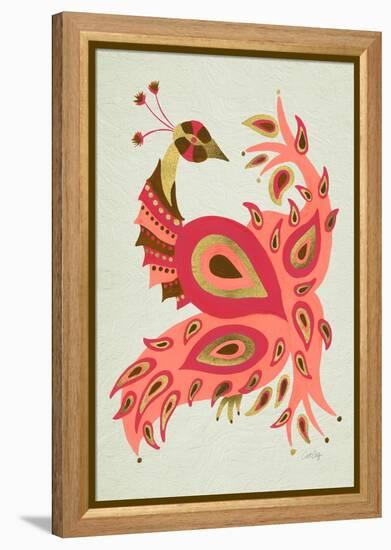 Peacock in Gold and Pink-Cat Coquillette-Framed Stretched Canvas